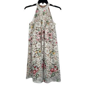 Belle Badgley Mischka floral lace halter off white mini dress size 14